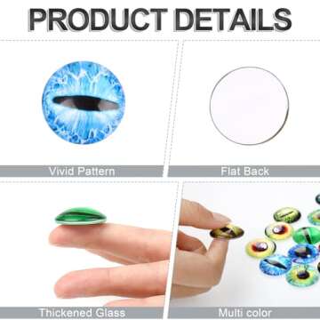 LLMSIX 20PCS Glass Dragon Eyes 25MM/0.98INCH Large Glass Cabochon Eyes Doll Dragon Eyes Flatback Mixed Styles Evil Eyes for Clay Doll Making Craft DIY Findings Jewelry Making (10 Styles)