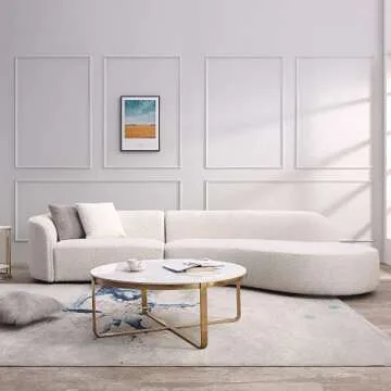 Acanva Luxury Modern Style Living Room Upholstery Curved Sofa with Chaise 2-Piece Set, Right Hand Facing Sectional, Pearl Boucle Couch, Beige