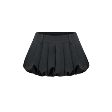 Milumia Women's Pleated A Line Bubble Skirt - Soft, Puff Mini Skirt Grey Small
