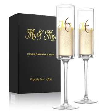 Cute Mr and Mrs Wedding Champagne Flutes, Engagement Gifts for Couples, Bride and Groom Toasting Gla...