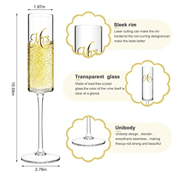 Cute Mr and Mrs Wedding Champagne Flutes, Engagement Gifts for Couples, Bride and Groom Toasting Glass, Cool Bridal Shower Gift, Unique Gifts Idea for Anniversary Newlyweds, Newly Engaged Couples