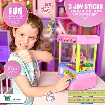 Bundaloo Claw Machine Arcade Game with Sound, Unicorn Themed Mini Candy Grabber Prize Dispenser Vending Toy for Kids, Boys & Girls