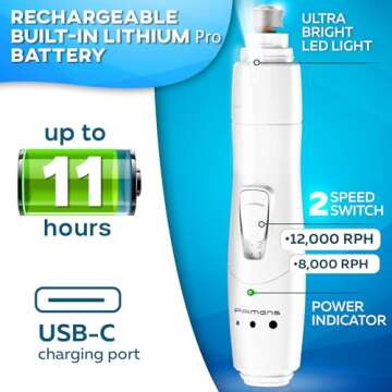 Dog Nail Grinder with LED Light, Rechargeable Dog Nail Grinder for Large Dogs, Medium & Small Dogs, ...