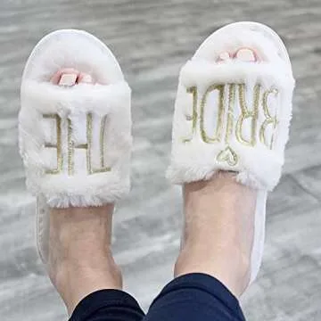 The Paisley Box Bride Slippers - Bridal Slippers, Wedding Slippers for Bride, I Do Slippers for Bride, Bridal Party Slippers (Bride/size small, 5-6)