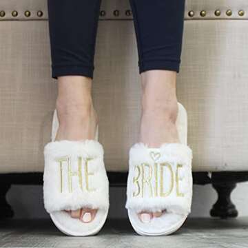 The Paisley Box Bride Slippers - Bridal Slippers, Wedding Slippers for Bride, I Do Slippers for Bride, Bridal Party Slippers (Bride/size small, 5-6)