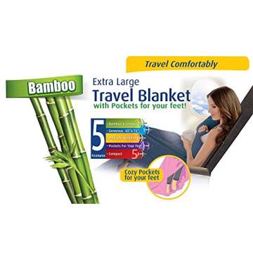 Cloudz Extra Large Airplane Travel Blanket for Your Flight, Car, Camping, Home or Comfort Anywhere! Includes Warm Cozy Pockets for Your Feet and a Travel Bag - Navy Blue