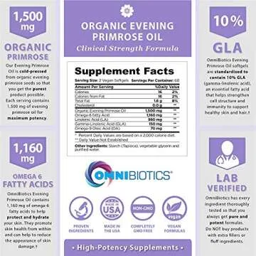 Organic Evening Primrose Oil | Clinical Strength 1,500 mg | 10% GLA | Cold-Pressed, Non-GMO | Natural Balance for Women | 120 Vegan softgel Capsules