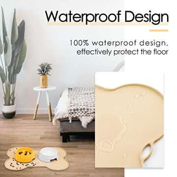 SUPERDESIGN Dog Food Mat Bowl Mat for Floors Waterproof Silicone Cat Dog Feeding Mat for Food and Wa...