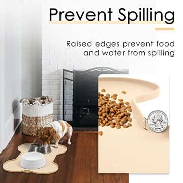 SUPERDESIGN Dog Food Mat Bowl Mat for Floors Waterproof Silicone Cat Dog Feeding Mat for Food and Water Pet Placemat Non Spill Puppy Dish Tray Non Slip Bone Shaped Small Medium Large Pet Accessories