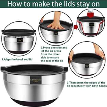 Umite Chef Mixing Bowls with Airtight Lids，6 piece Stainless Steel Metal Nesting Storage Bowls, No...