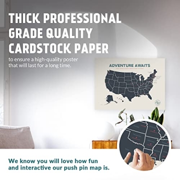 Epic Adventure Maps USA Push Pin Travel Map - Beige 24x17