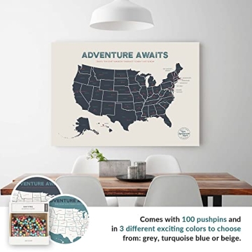 Epic Adventure Maps USA Push Pin Travel Map - Beige 24x17
