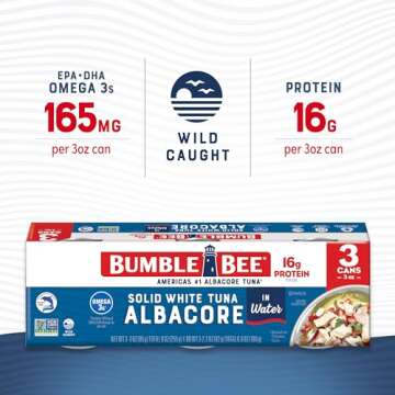 Bumble Bee Solid White Albacore Tuna in Water, 3 oz Can (8 Packs of 3, 24 Cans Total) - Wild Caught ...