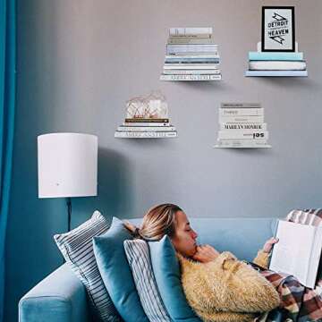 Fentec Invisible Floating Bookshelf, Wall Mounted Floating Bookshelves Heavy-Duty Book Organizers Hi...