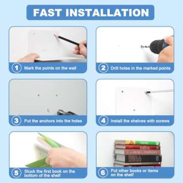 Fentec Invisible Floating Bookshelf, Wall Mounted Floating Bookshelves Heavy-Duty Book Organizers Hidden Book Shelf Metal Shelves Holder for Books Storage Bedroom Living Room Home Office, 4-Pack White