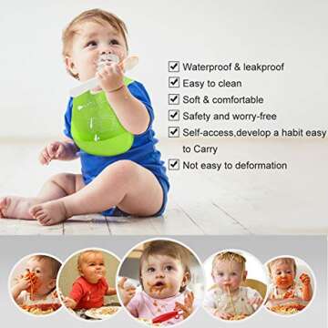 Waterproof Silicone Baby Bib, Easy to Clean, Dry, Portable and Keep Stains Off, Comfortable and Adjustable Soft Feeding Bibs for babies or Toddlers (6-72Months), Set of 3 Colors