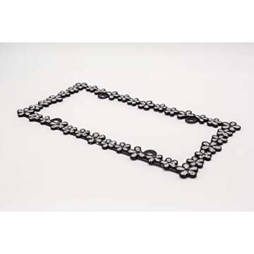 Creathome 3D Shining Daisy Wrenth License Plate Frame from Pure Zinc Alloy Metal Perfect Plate Holder,Matt Black with Silver Glitter