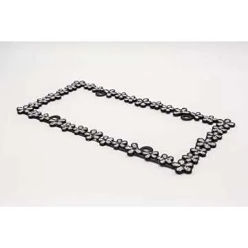 Creathome 3D Shining Daisy Wrenth License Plate Frame from Pure Zinc Alloy Metal Perfect Plate Holder,Matt Black with Silver Glitter