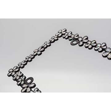 Creathome 3D Shining Daisy Wrenth License Plate Frame from Pure Zinc Alloy Metal Perfect Plate Holder,Matt Black with Silver Glitter