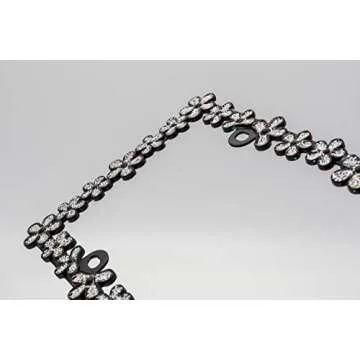 Creathome 3D Shining Daisy Wrenth License Plate Frame from Pure Zinc Alloy Metal Perfect Plate Holder,Matt Black with Silver Glitter