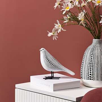 Quoowiit Bird Figurine, Modern Sculpture and Statues for Home Decor, Animal Statues for Bookshelf, Table, Entryway, Fireplace, Resin Decorative Sculpture with Chic Polka Dots Art Design (White)