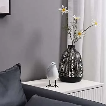 Quoowiit Bird Figurine, Modern Sculpture and Statues for Home Decor, Animal Statues for Bookshelf, Table, Entryway, Fireplace, Resin Decorative Sculpture with Chic Polka Dots Art Design (White)