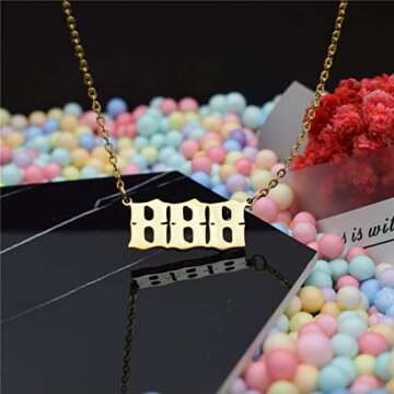 HUTINICE Angel Number Necklace, 888 Necklace Gold Dainty Choker Lucky Numbers Pendant Numerology Min...