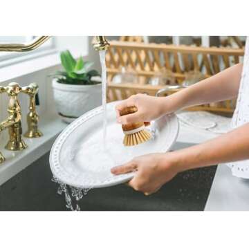 HIC Kitchen Vegetable Scrubber Dishwashing Brush, Bamboo with Non-Scratch Bristles