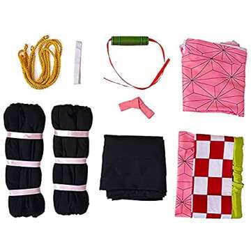 Kamado Cosplay Costume Outfit Kimono with Hairwear and Bamboo(SuitB,55in/140cm)