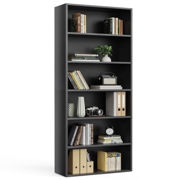 Sweetcrispy Industrial 6 Shelf Bookcase - Large 63 Inch Tall Floor Standing Open Bookshelf for Home ...