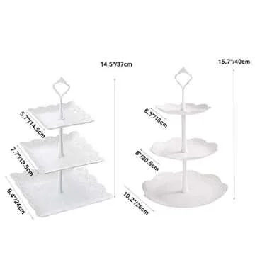 2 Set 3-Tier White Dessert Cake Stand, Plastic Pastry Stand Small Cupcake Stand Cookie Tray Rack Can...