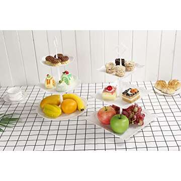 2 Set 3-Tier White Dessert Cake Stand, Plastic Pastry Stand Small Cupcake Stand Cookie Tray Rack Candy Buffet Set Up Fruit Plate and Trays for Wedding Home Birthday Party Decor Serving Platter