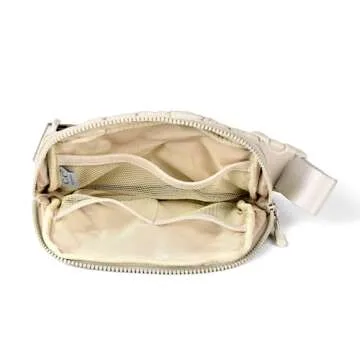 C.C Quilted Puffer Fanny Pack For Women Unisex - Daily Waist Crossbody Belt bag With Adjustable Strap (Beige)