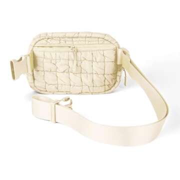 C.C Quilted Puffer Fanny Pack For Women Unisex - Daily Waist Crossbody Belt bag With Adjustable Strap (Beige)