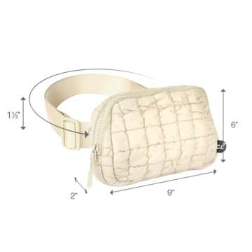 C.C Quilted Puffer Fanny Pack For Women Unisex - Daily Waist Crossbody Belt bag With Adjustable Strap (Beige)