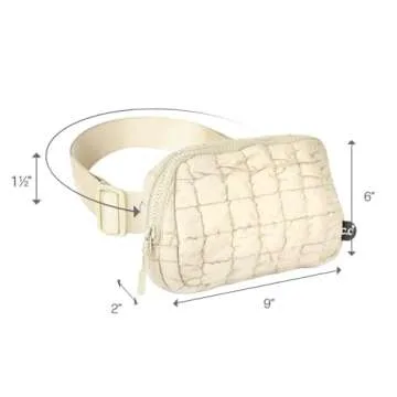 C.C Quilted Puffer Fanny Pack For Women Unisex - Daily Waist Crossbody Belt bag With Adjustable Strap (Beige)