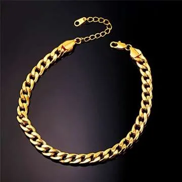 U7 Barefoot Jewelry 18K Gold Plated Cuban Chain Anklet Women/Men Foot Bracelet, 22-27 CM Long