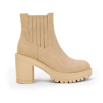 Womems Platform Lug Sole Ankle Boots Chunky Block Heel Seam Booties Combat Cozy Round Toe Chelsea Sh...