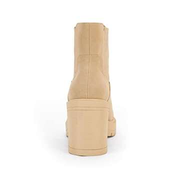 Womems Platform Lug Sole Ankle Boots Chunky Block Heel Seam Booties Combat Cozy Round Toe Chelsea Shoes Nude