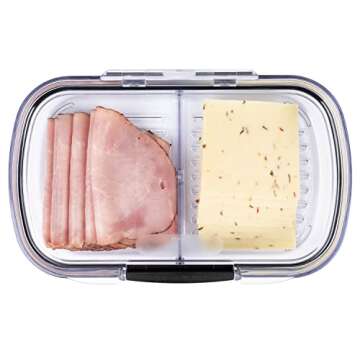 Progressive Prokeeper + Deli Storage Set: Air-Tight Silicone Sealed Containers w Grooved Bottom, Dry Erase Lid, BPA-Free, Stackable, Keeps Meats & Cheeses Fresh Longer, PKS-710C Split Deli 1.6L