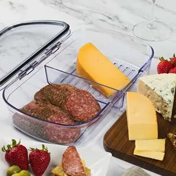 Progressive Prokeeper + Deli Storage Set: Air-Tight Silicone Sealed Containers w Grooved Bottom, Dry Erase Lid, BPA-Free, Stackable, Keeps Meats & Cheeses Fresh Longer, PKS-710C Split Deli 1.6L