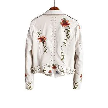 Women's Floral Faux Leather Moto Jacket for Autumn Style