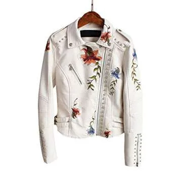 Women's Floral Faux Leather Moto Jacket for Autumn Style