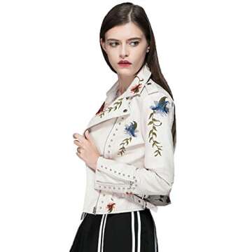 Women's Floral Faux Leather Moto Jacket for Autumn Style