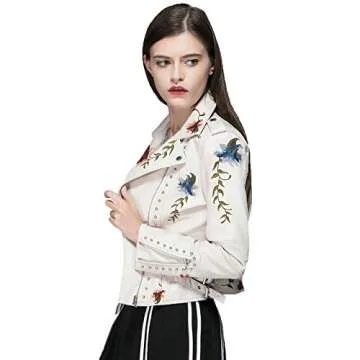 Women's Floral Faux Leather Moto Jacket for Autumn Style