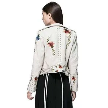 Women's Floral Faux Leather Moto Jacket for Autumn Style