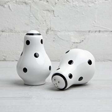 City to Cottage Ceramic Salt and Pepper Shakers Set, Salt Shaker, Salt and Pepper Set, Farmhouse Kitchen Counter Decor for Home Restaurants Wedding, Handcrafted White and Black Polka Dot Spice Shakers