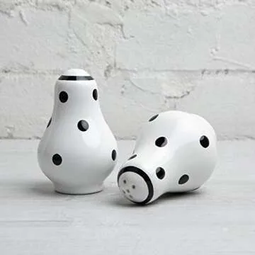 City to Cottage Ceramic Salt and Pepper Shakers Set, Salt Shaker, Salt and Pepper Set, Farmhouse Kitchen Counter Decor for Home Restaurants Wedding, Handcrafted White and Black Polka Dot Spice Shakers