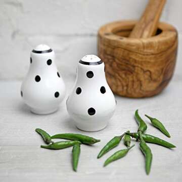 City to Cottage Ceramic Salt and Pepper Shakers Set, Salt Shaker, Salt and Pepper Set, Farmhouse Kitchen Counter Decor for Home Restaurants Wedding, Handcrafted White and Black Polka Dot Spice Shakers