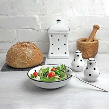 City to Cottage Ceramic Salt and Pepper Shakers Set, Salt Shaker, Salt and Pepper Set, Farmhouse Kitchen Counter Decor for Home Restaurants Wedding, Handcrafted White and Black Polka Dot Spice Shakers